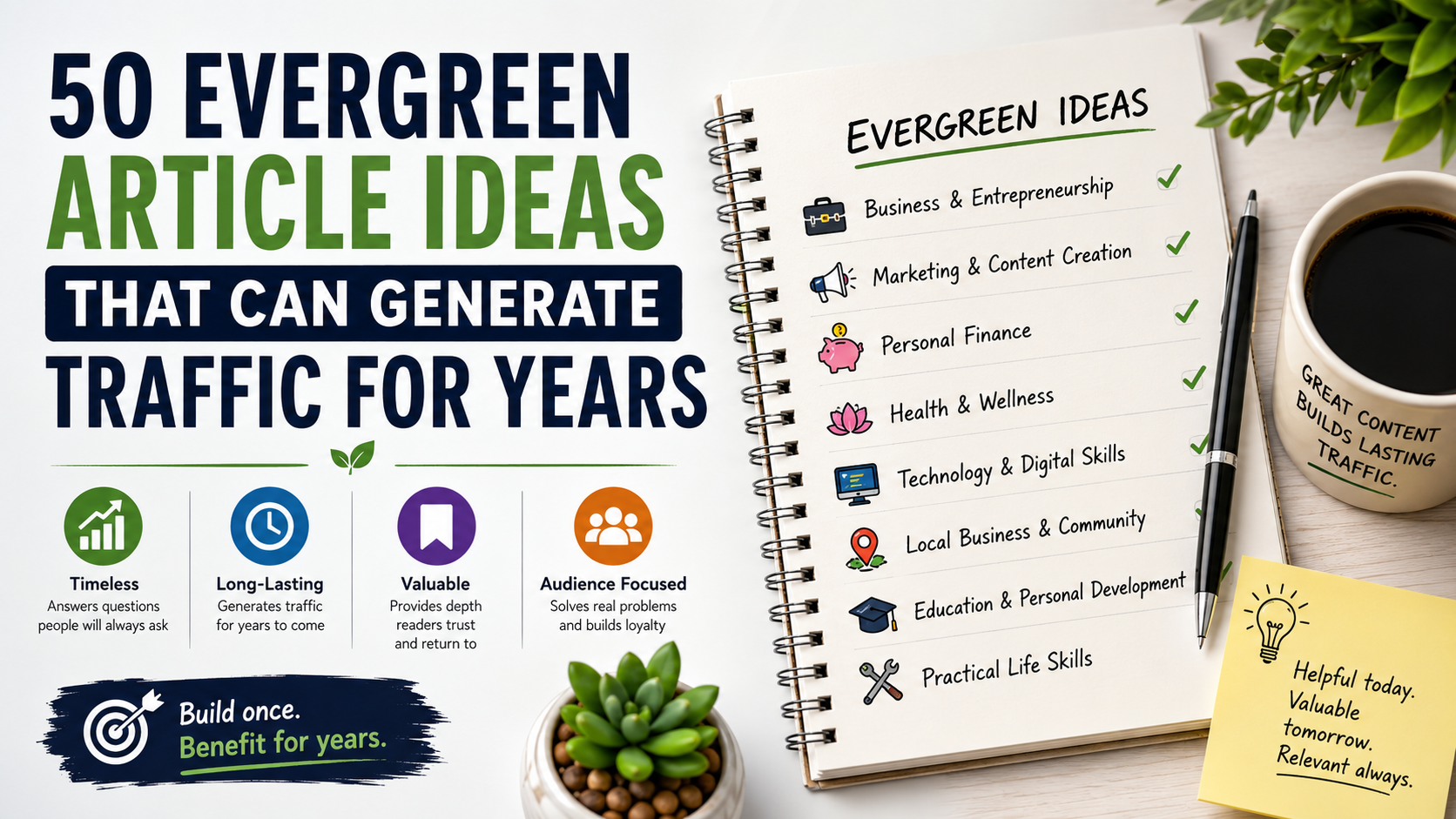 50 Evergreen Article Ideas That Can Generate Traffic for Years